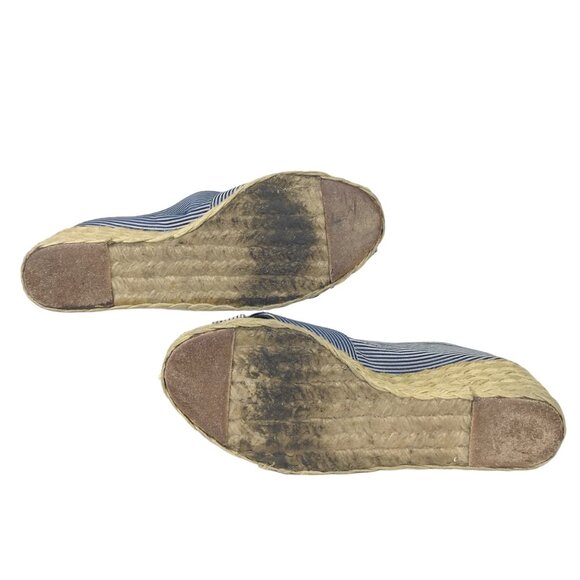 Lauren Ralph Lauren 9 Cecilia Espadrille Wedge Heel Peep Toe Blue White Striped - Picture 5 of 9